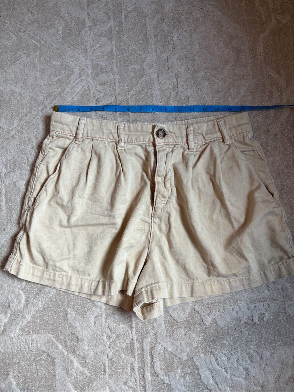 Free People High-Waist Pleated Cotton Shorts in Light Tan Size 6